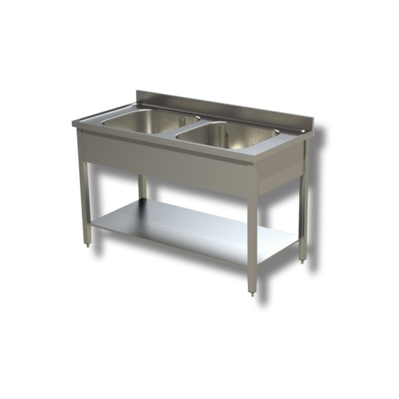 Lavello in acciaio inox 100x70x85h cm 2 vasche con alzatina EC