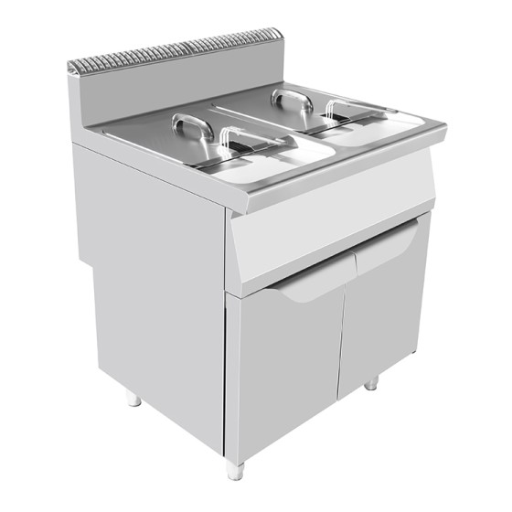 Friggitrice 2 vasche a gas su mobile capacità 16+16 lt S/70 80x70x108,5h cm