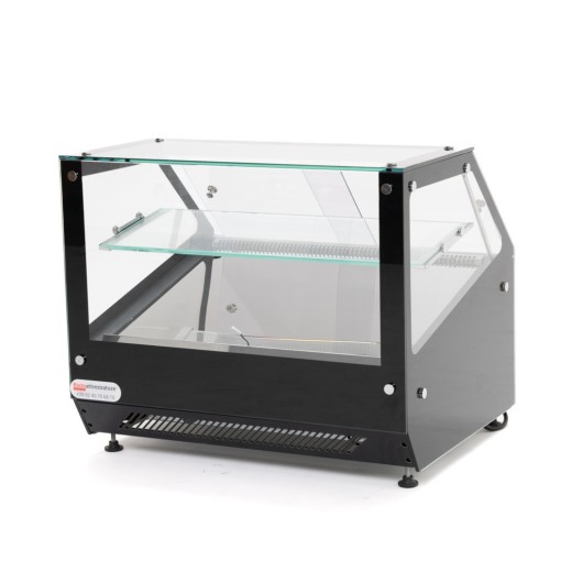 Vetrina frigo 74x60x60h cm refrigerata da banco a due piani nera con vetri dritti motore incorporato e piano liscio