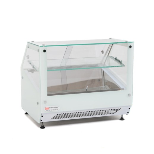 Vetrina frigo 74x60x60h cm refrigerata da banco a due piani bianca con vetri dritti motore incorporato e piano liscio