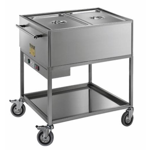 Carrello termico a bagnomaria in acciaio inox per 2 GN 1/1, 2000 W