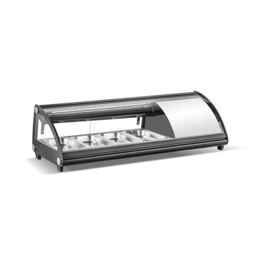 Vetrina frigo sushi 175,4x45x33h cm 8 gn 1/3 refrigerata da banco nera con vetro frontale curvo apribile e motore incorporato
