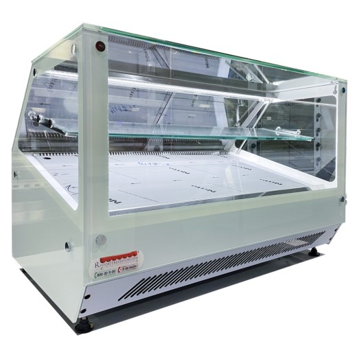 Vetrina frigo 94x60x60h cm refrigerata da banco a due piani bianca con vetri dritti motore incorporato e piano liscio