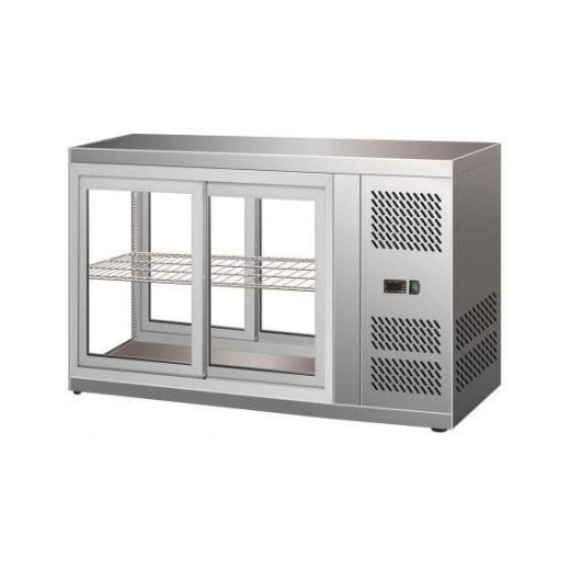 Vetrina refrifgerata da Banco 3 lati vetro illuminazione led dimensioni 1110x515x555h mm capacità 150 lt