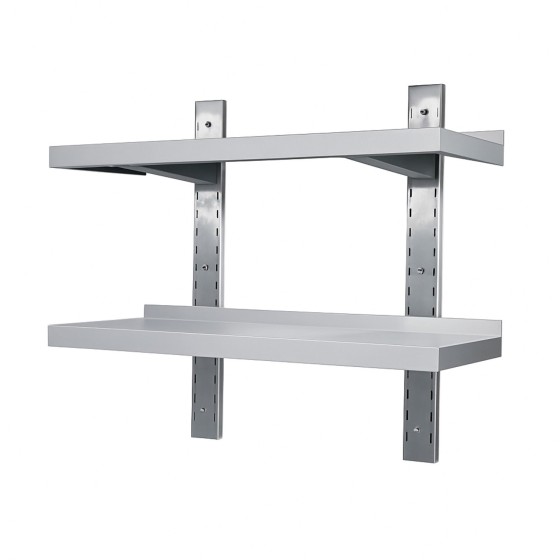Étagère murale double lisse en acier inoxydable 80 x 30 x 7 h cm - VS