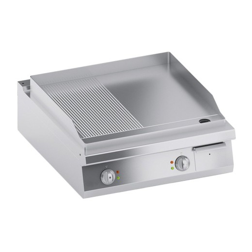 Fry top électrique de comptoir, plaque moitié lisse, moitié striée, 13 kW, 80 x 90 x 25 (h) cm