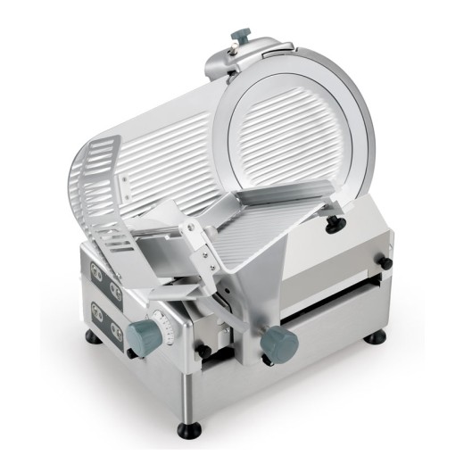 Trancheuse automatique à gravité pour charcuterie, en acier inoxydable, avec affûteuse amovible, lame de Ø 330 mm, 450 W