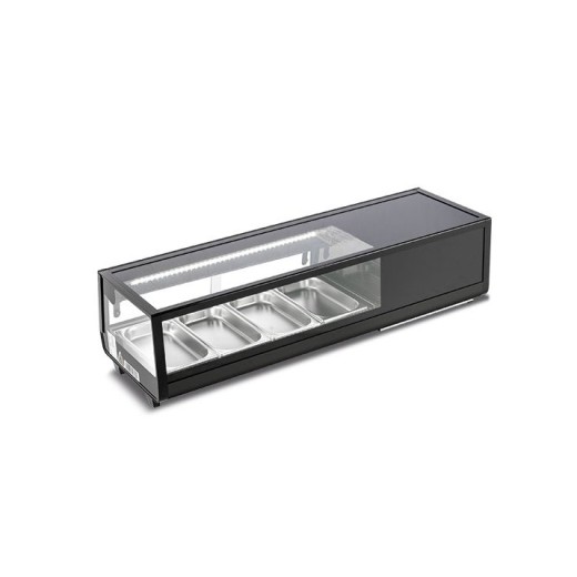 Vitrine réfrigérée de comptoir pour sushis, avec vitres droites et moteur intégré, 117,7 x 40,6 x 31,8 h cm, bacs 4 GN1/3, 325 x 176 mm