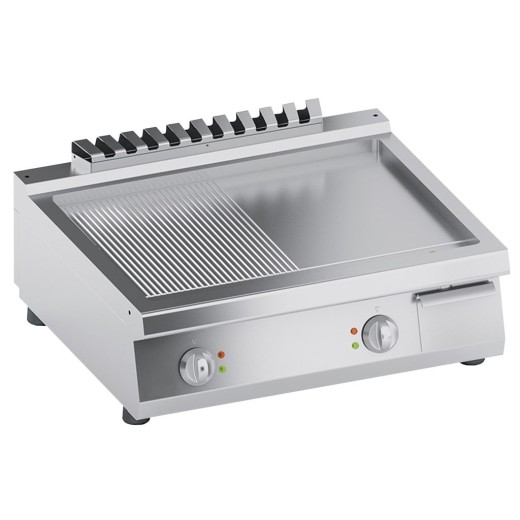 Plaque de cuisson électrique de comptoir, surface abaissée, moitié lisse, moitié striée, 10 kW, 80 x 70 x 25 (h) cm