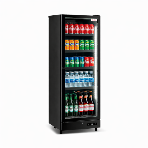 Vitrine réfrigérée verticale pour boissons, 1 porte en verre noir, +0 à +10 °C, 380 litres, 59,5 x 59,5 x 179,5 h cm