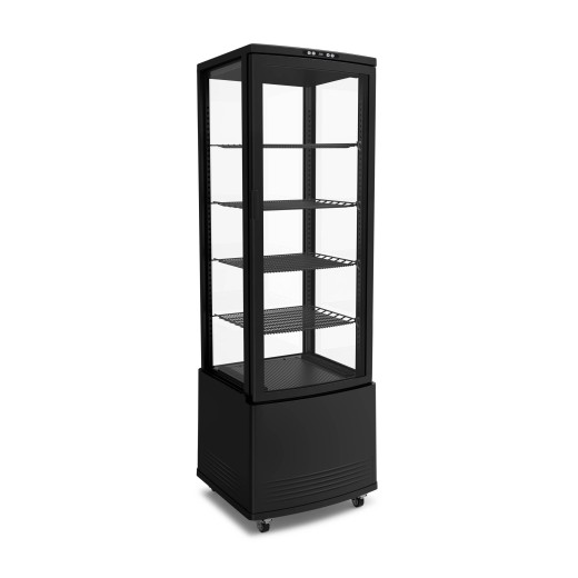 Vitrine réfrigérée pour boissons et pâtisseries, 4 côtés en verre noir, 231 litres, +1 à +12 °C, 56,2 x 53,2 x 170,5 h cm