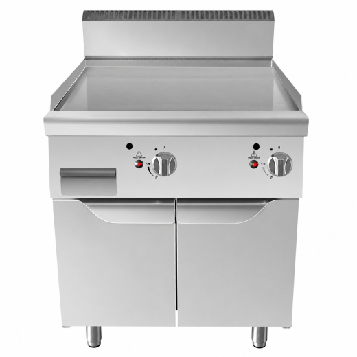 Grill électrique professionnel « fry top » sur meuble, plaque lisse, 9,6 kW, 80 x 70 x 108,5 h cm