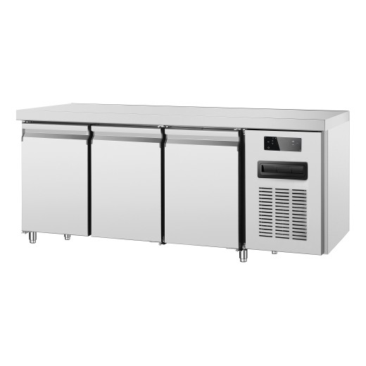 Mesa refrigerada de 3 puertas de acero inoxidable, -2 +8 °C, 179,5 x 70 x 85 (altura) cm, adaptada para climas tropicales