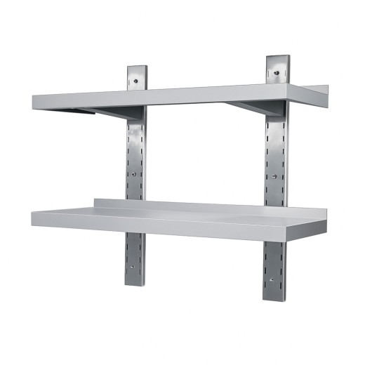 Estante doble de pared liso de acero inoxidable, 140 x 40 x 7 h cm - VS