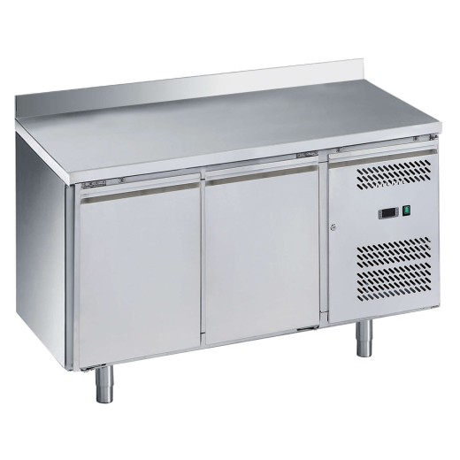 Mesa refrigerada de acero inoxidable con panel frontal, 2 puertas, -2 +8 °C, 1510 x 800 x 950 (altura) mm