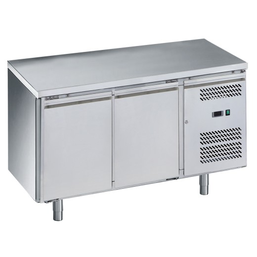 Mesa frigorífica de acero inoxidable con 2 puertas, -2 +8 °C, 1510 x 800 x 850 (altura) mm