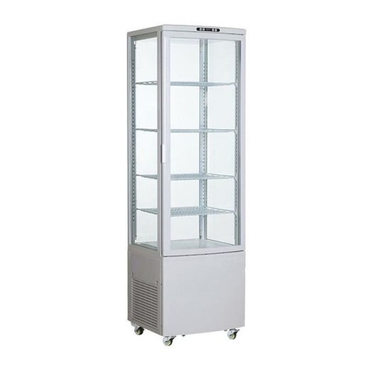 Frigorífico-vitrine para bebidas e pastelaria, com 4 laterais em vidro branco, 238 litros, +0 a +12 °C, 51,5 x 48,5 x 171,5 (altura) cm