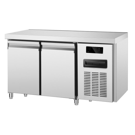 Mesa frigorífica de 2 portas em aço inoxidável, -2 +8 °C, 136 x 60 x 85 (altura) cm, adaptada para climas tropicais