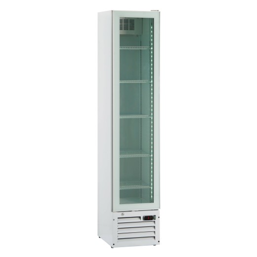 Frigorífico-vitrine vertical para bebidas SLIM, com refrigeração, 1 porta de vidro branca, +0 a +10 °C, 160 litros, 39 x 47,5 x 188 (altura) cm
