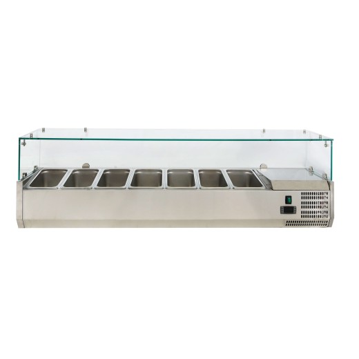 Vitrine refrigerada para condimentos e sabores de pizza GN 1/4, 1500 x 335 x 435 (altura) mm, +2 a +8 °C, com motor à direita - FC