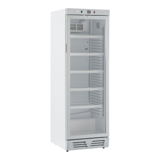 Vitrina frigorífica para bebidas, com 1 porta de vidro, +0 a +10 °C, branca, 390 litros, 595 x 655 x 1830 (altura) mm