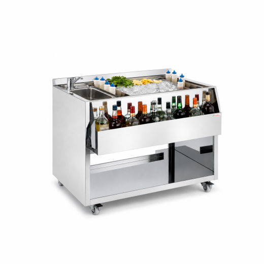 Mesa em aço inoxidável para bar, destinada à preparação de cocktails, 100 x 70 x 83 h cm VS