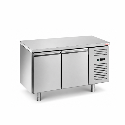 Mesa frigorífica Classe A, de 2 portas, em aço inoxidável, -2 +8 °C, 136 x 60 x 86 (altura) cm, de baixo consumo energético, adaptada para climas tropicais - QN
