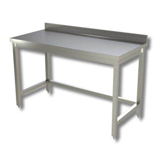 Mesa em aço inoxidável com 50 x 60 x 95 (altura) cm, com pernas, estrutura e painel frontal