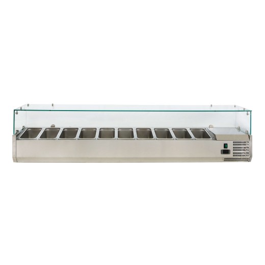 Vitrine refrigerada para condimentos e molhos de pizza GN 1/4, 2000 x 335 x 435 (altura) mm, +2 a +8 °C, com motor à direita - FC