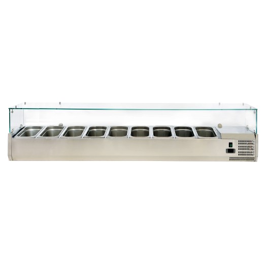 Vitrine refrigerada para condimentos e sabores de pizza GN 1/3, 2000 x 395 x 435 (altura) mm, +2 a +8 °C, com motor à direita