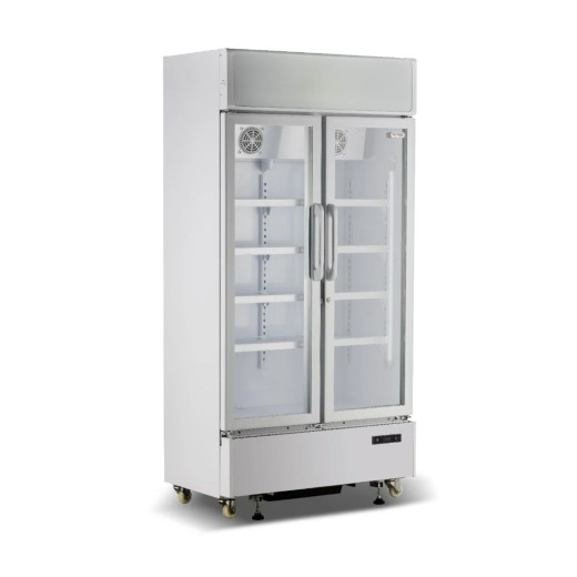 Frigorífico-vitrine vertical para bebidas, com 2 portas de vidro brancas, +0 a +10 °C, 600 litros, 100 x 59 x 197 (altura) cm