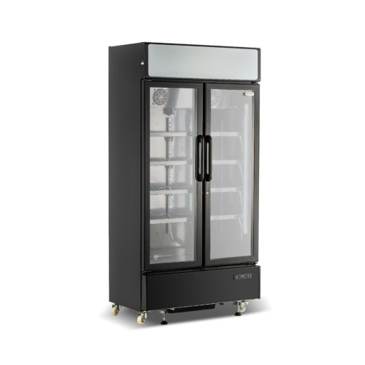 Frigorífico-vitrine vertical para bebidas, com 2 portas de vidro pretas, +0 a +10 °C, 600 litros, 100 x 59 x 197 (altura) cm
