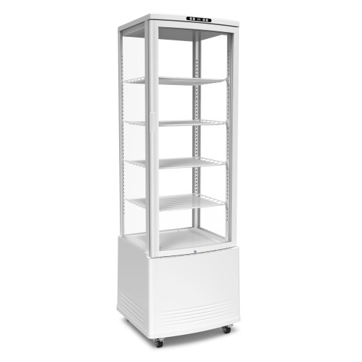 Frigorífico-vitrine para bebidas e pastelaria, com 4 laterais em vidro branco, 231 litros, +1 +12 °C, 56,2 x 53,2 x 170,5 h cm
