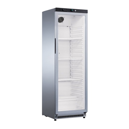 Armário frigorífico em aço inoxidável com 1 porta de vidro, 400 litros, ventilado, +0 a +10 °C - ZX