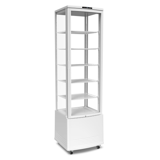 Frigorífico-vitrine para bebidas e pastelaria, com 4 laterais em vidro branco, 271 litros, +1 +12 °C, 56,2 x 53,2 x 190,5 h cm