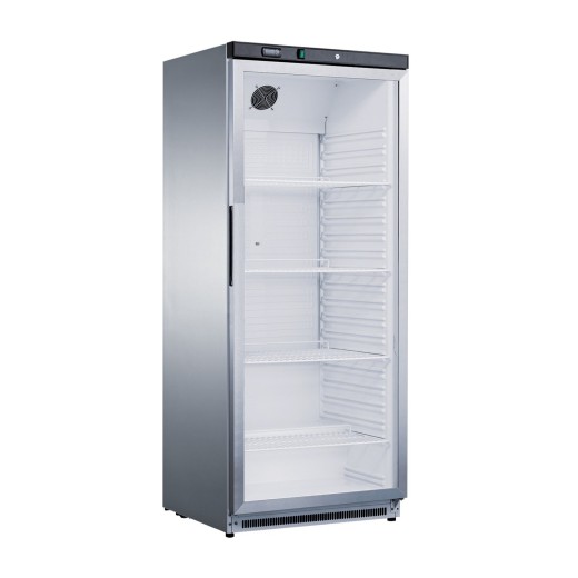Armário frigorífico em aço inoxidável com 1 porta de vidro, 600 litros, ventilado, +0 a +10 °C - ZX