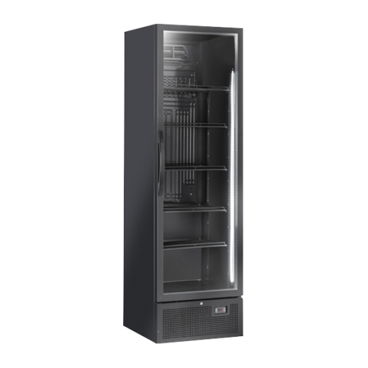 Black Roll-Bond beverage display fridge, 0–7°C, capacity 441 litres, 59.5 x 68 x 201.8 (h) cm