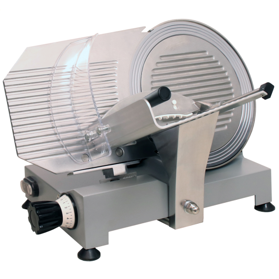 Schinkenschneidemaschine mit Schwerkraftzuführung und abnehmbarem Schleifgerät, 0,18 kW, Ø 250 mm, grau