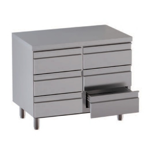 Edelstahl-Kommode ohne Aufkantung, 6 Schubladen, 100 x 60 x 85 (H) cm