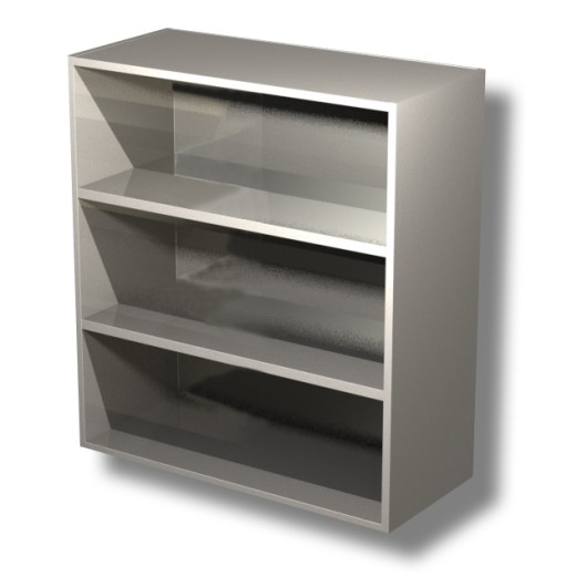 Offener Hängeschrank aus Edelstahl mit 2 Einlegeböden, Höhe 1000 mm, 600 x 400 x 1000 (H) mm