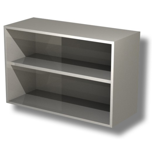Offener Hängeschrank aus Edelstahl mit 1 Einlegeboden, Höhe 800 mm, Maße 900 x 400 x 800 (H) mm