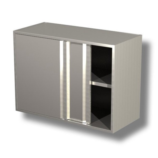 Edelstahl-Hängeschrank mit Türen und 1 Einlegeboden, Höhe 650 mm, 2 Schiebetüren, 1700 x 400 x 650 (H) mm