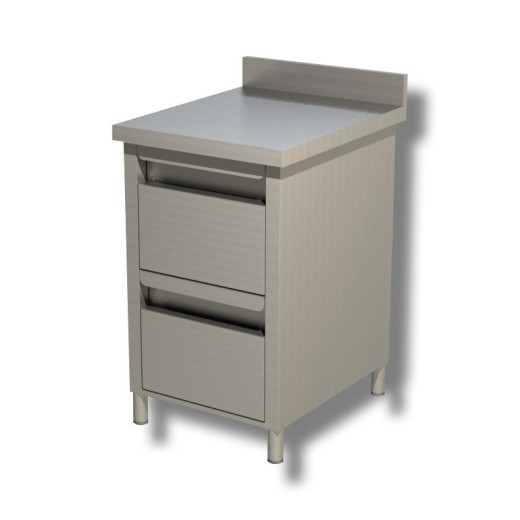 Edelstahl-Kommode mit 2 Schubladen und Aufsatz, 500 × 600 × 850 (H) mm