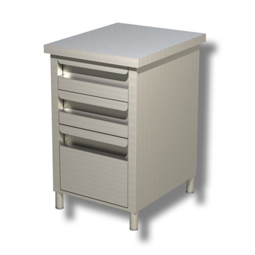 Edelstahl-Kommode mit 2 Schubladen und einer großen Schublade, 500 × 600 × 850 (H) mm